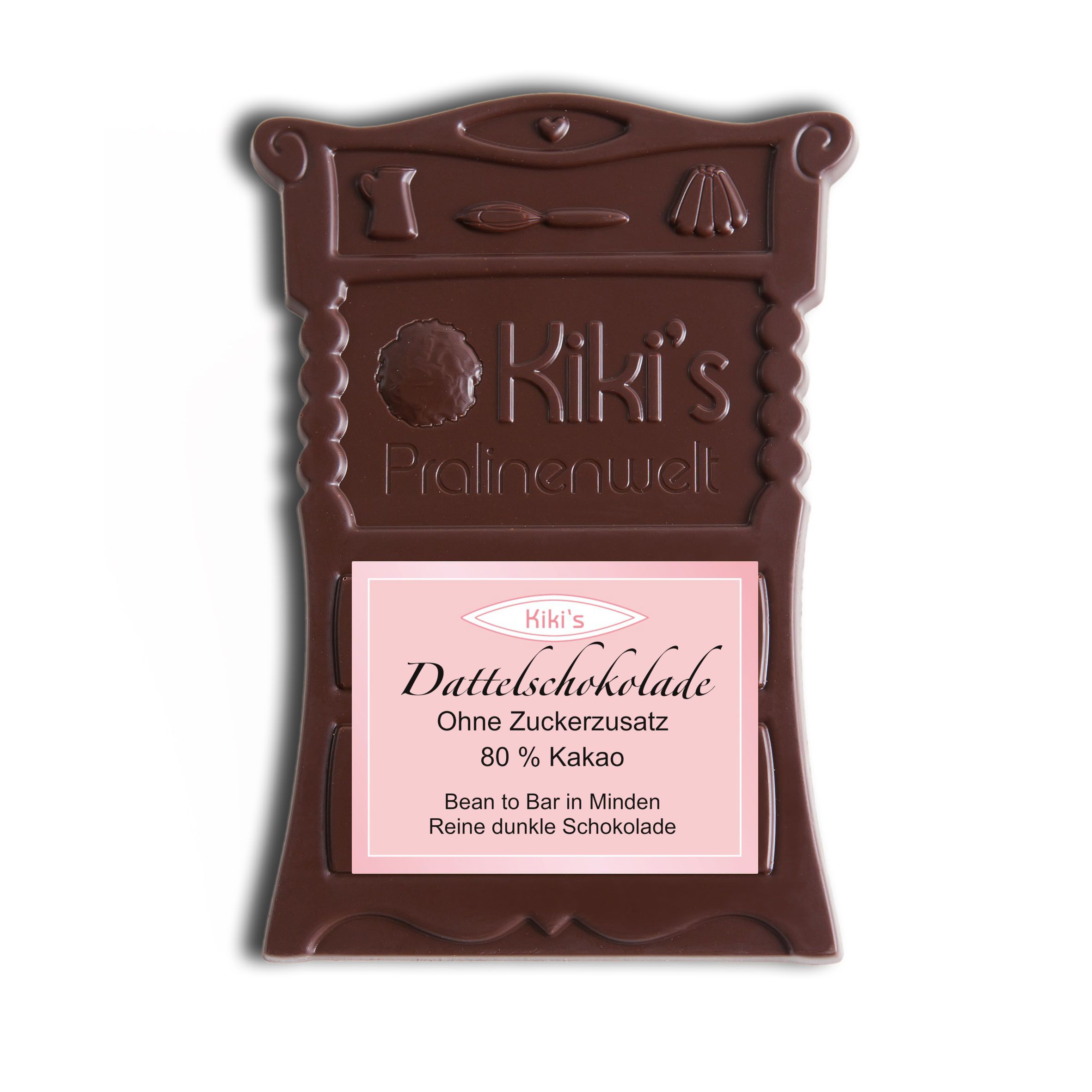 Bean to Bar Dattelschokolade ohne Zuckerzusatz von Kiki's Pralinenwelt Bean to Bar Dattelschokolade ohne Zuckerzusatz von Kiki's Pralinenwelt
