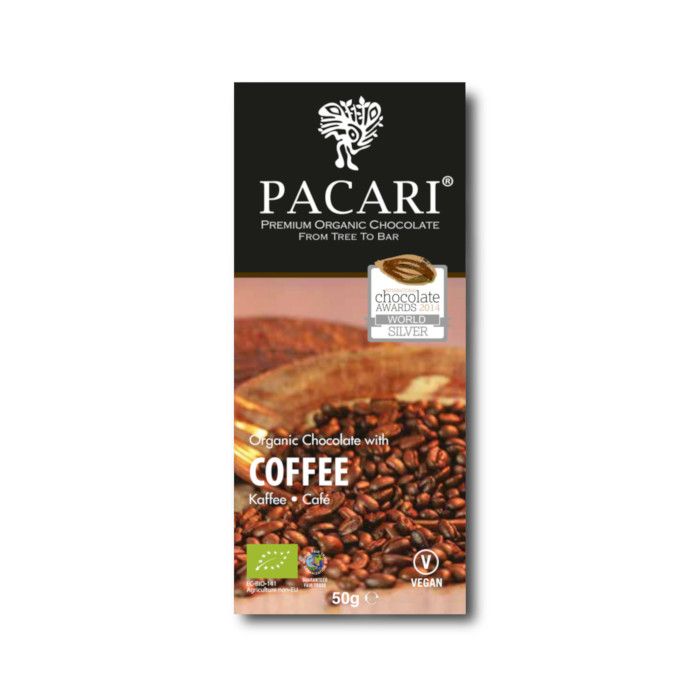 Bean to Bar Bio Schokolade mit Kaffee von Pacari aus Ecuador. Bean to Bar Bio Schokolade mit Kaffee von Pacari aus Ecuador.