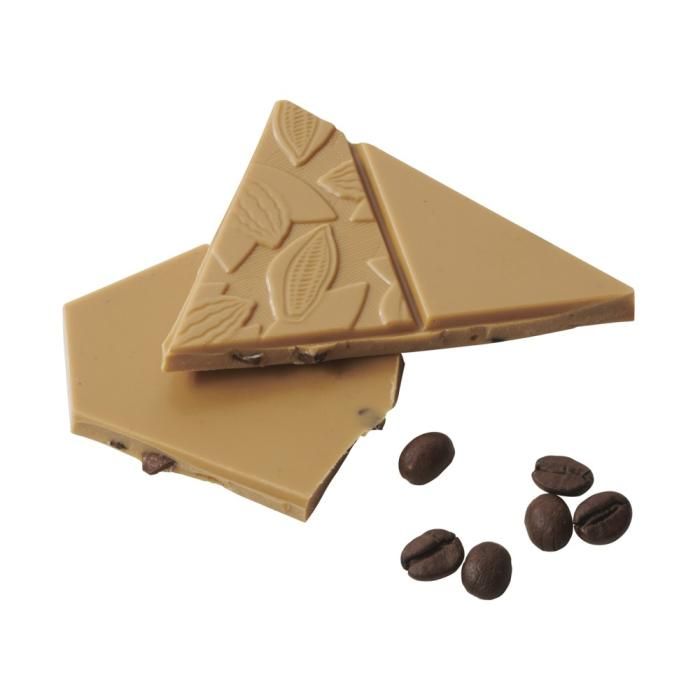 Blonde Schokolade - Dulcey mit Kaffeebohnensplittern - Feinschmeckertafel von Valrhona Blonde Schokolade - Dulcey mit Kaffeebohnensplittern - Feinschmeckertafel von Valrhona