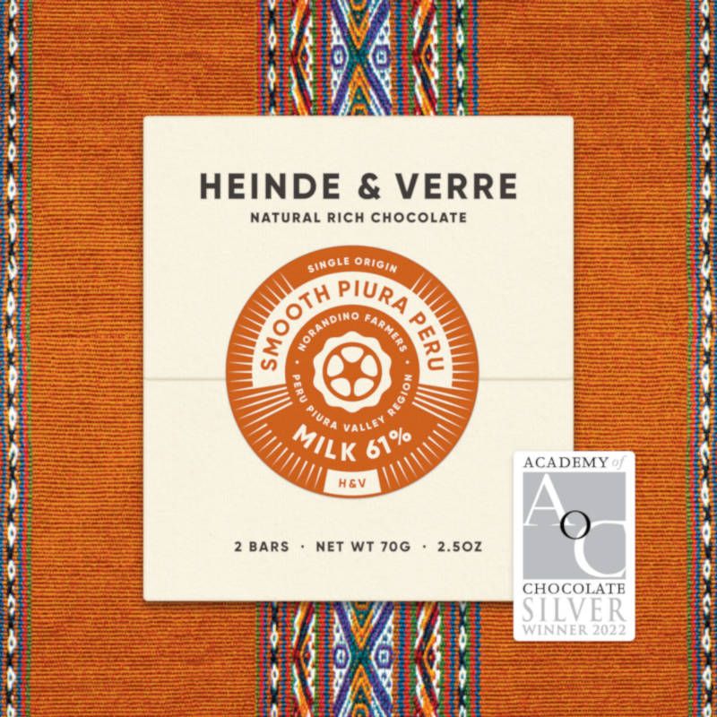 Smooth Piura Peru Milk 61% - Dunkle Bean to Bar Milchschokolade von Heinde & Verre Smooth Piura Peru Milk 61% - Dunkle Bean to Bar Milchschokolade von Heinde & Verre