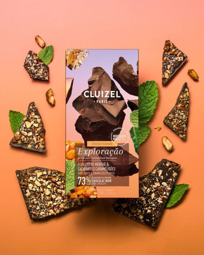 Exploracao von Michel Cluizel - Dunkle Schokolade mit Minze und karamellisierten Erdnüssen. Exploracao von Michel Cluizel - Dunkle Schokolade mit Minze und karamellisierten Erdnüssen.