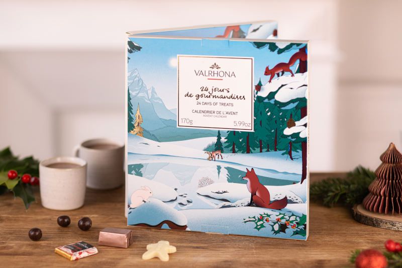 Valrhona Adventskalender 2023 aus Frankreich. Edle Schokolade und Knabbereien.