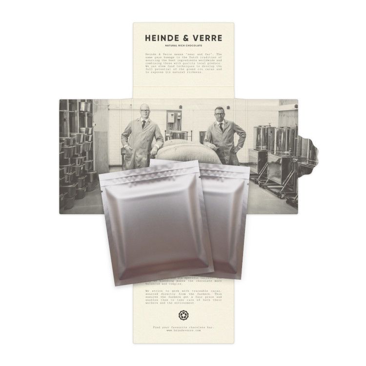 Jede Packung Heinde & Verre enthält zwei 35g Tafeln.