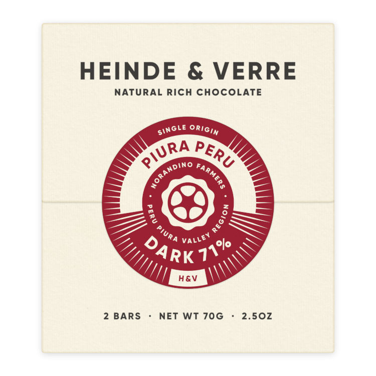 Piura Peru Dark 71% - Dunkle Schokolade 70g von Heinde & Verre