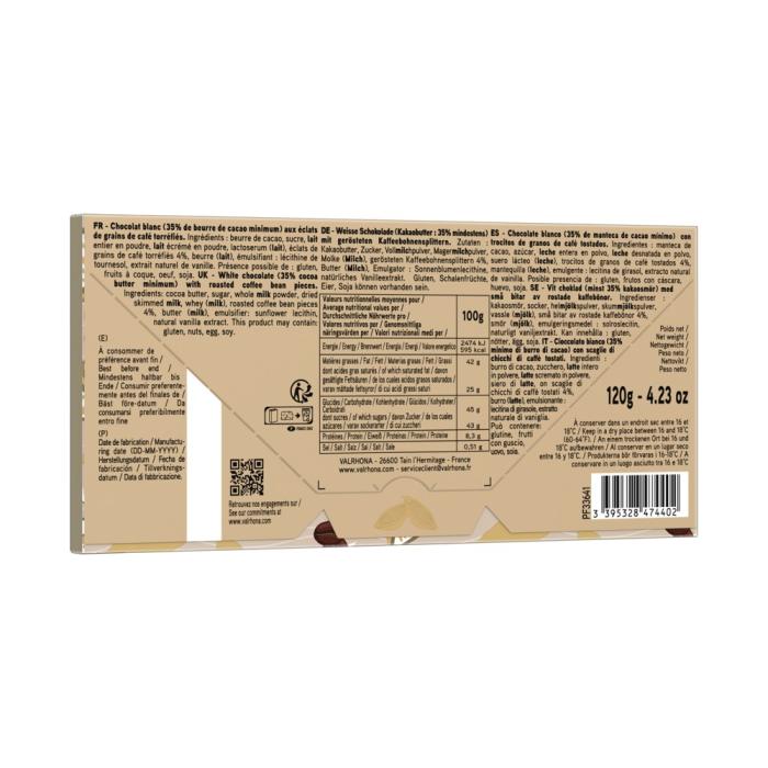 Dulcey mit Kaffeebohnensplittern Blonde Schokolade 120g Tafel Valrhona - Rückseite