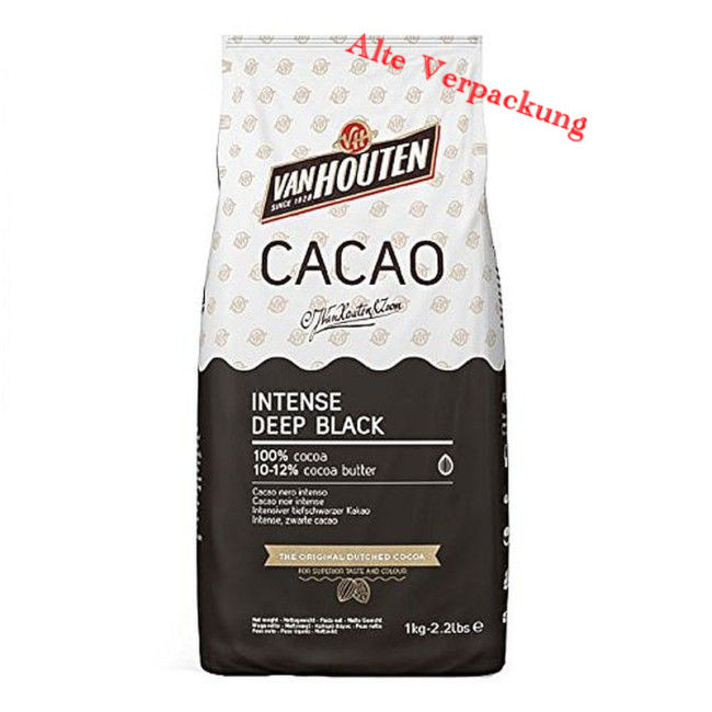 Alte "Van Houten" Verpackung 1kg Noir Intense Cacao Barry (früher: Van Houten Intense deep black - Schwarzes Kakaopulver 10/12 stark entölt