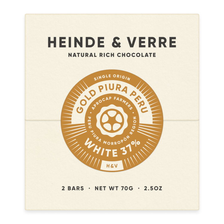 Gold Piura Peru - Weiße Schokolade 37% 70g von Heinde & Verre, Auszeichung Academy of Chocolate
