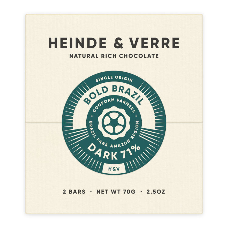 Bold Brazil Dark 71% - Dunkle Schokolade 70g von Heinde & Verre