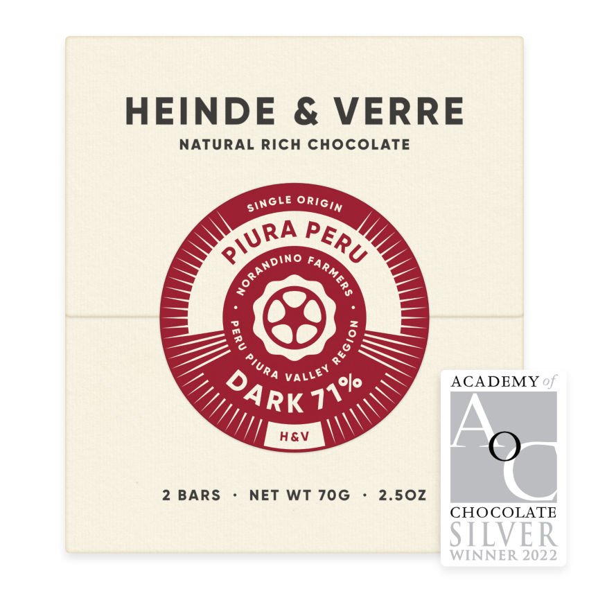 Fruity Piura Peru Dark 71% - Dunkle Schokolade 70g von Heinde & Verre