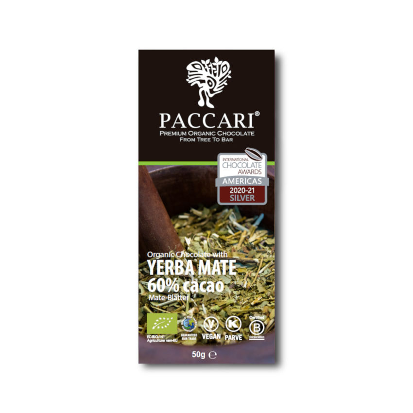 Bio Schokolade Paccari mit Mate Tee, 60% Kakao