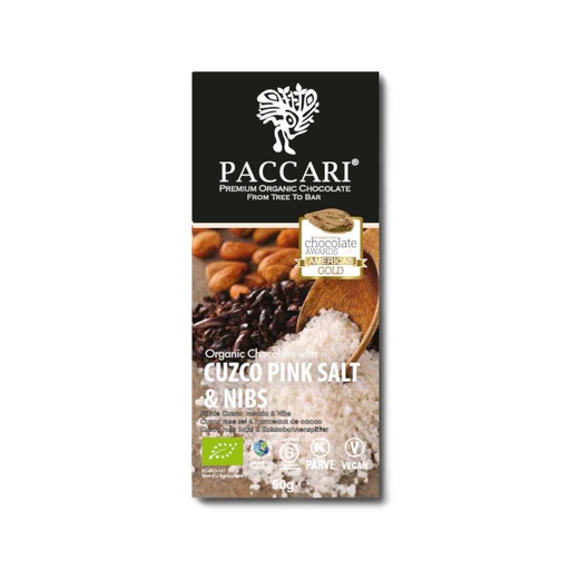 [170089] Bio Schokolade Paccari mit Cuzco Pink Salz & Nibs, 60% Kakao
