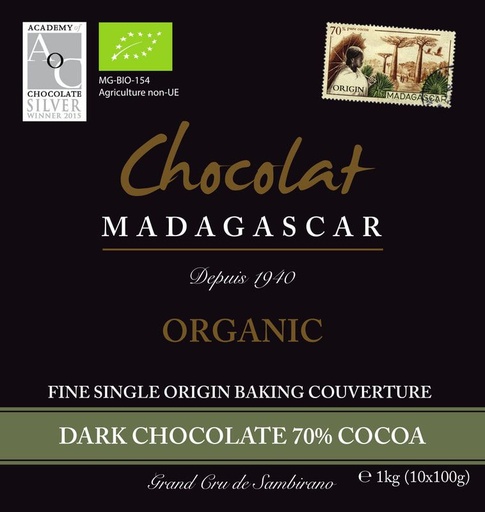 [170163] 1kg Bio Kuvertüre 70% - Chocolat Madagascar Robert