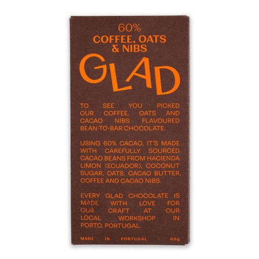 [170392] Schokolade mit Kaffee, Hafer & Kakaonibs 60% Tafel, GLAD