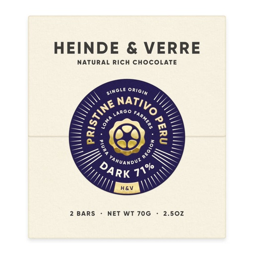 [170436] Pristine Nativo Peru Dark 71% - Dunkle Schokolade 70g von Heinde & Verre